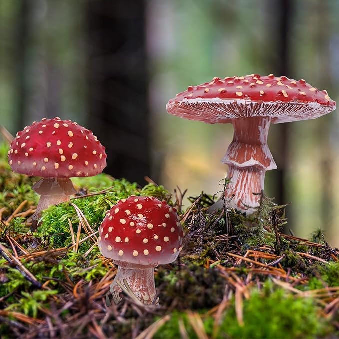 3 Pcs Garden Mushroom Decor Glow in The Dark Mushroom Decor, Fairy Garden Accessories Status Perfect for Fairy Gardens, Terrariums & Planters