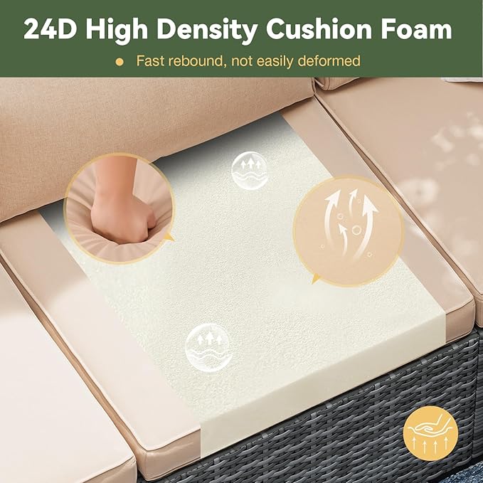 Aoxun Replacement Cushions for Outdoor Furniture, 9-Piece Outdoor Cushions for Patio Furniture, Deep Seat, Splash-Proof & Fade Resistant Couch Cushion for 4-Seat Patio Conversation Sets, Beige