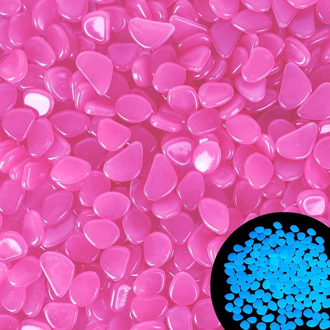 Kaiyuan Dynasty Glow in The Dark Rocks Outdoor Decorative Stones 600Pcs Pink Glow Stones Glowing Rocks for Patio Outdoor Glow Rocks Luminous Pebbles Gardening Glow Stones Vase Decor