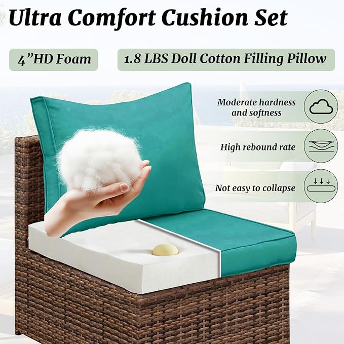 Outdoor Sectional Cushions Replacement Set, 26x26in Patio Furniture Cushions, 14 Pieces Waterproof Outdoor Couch Cushion for 6 Seat Wicker Conversation (Lake Blue)