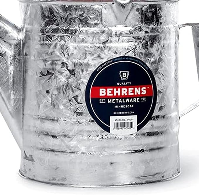 Behrens Weatherproof Hot Dipped Galvanized Steel Watering Can with Wooden Handle and Side Handle for Watering Flowers and Gardens, Gray.