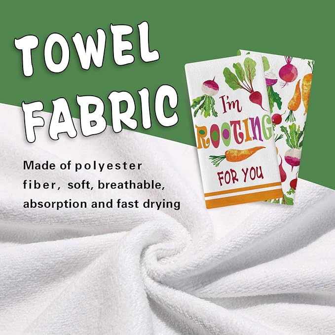 Vegetable Theme Kitchen Dish Towels Set of 2, I'm Rooting for You Fresh Radish Carrot Drying Hand Towel Baking Cooking Cloth, Funny Farmhouse Garden Home Decoration 18'' x 26''