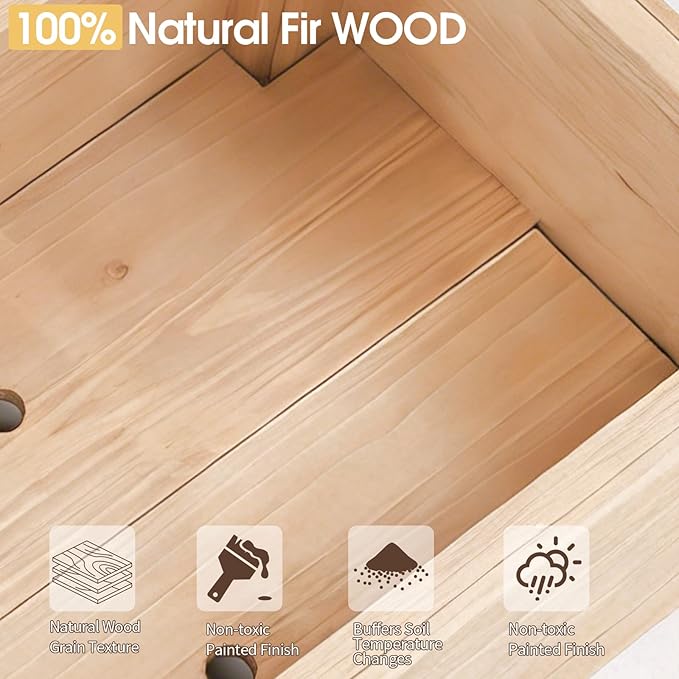 Outvita Raised Garden Bed with Trellis, Wood Planter Box with Hanging Roof, Side Trellis and Drainage Holes, Above Ground Elevated Garden Bed for Outdoor Climbing Plants Vegetables (Natural Wood)