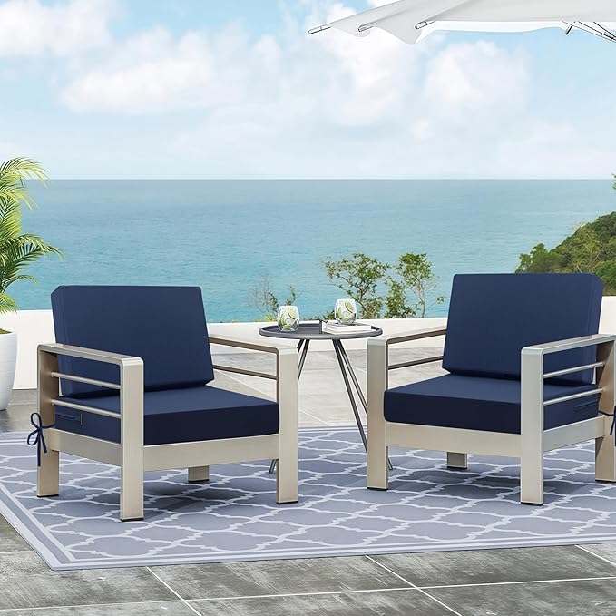 idee-home Outdoor Cushions for Patio Furniture, Outdoor Seat Cushion, Waterproof Couch Hampton Bay Deep Seat Replacement Chair Cushions for Garden Lawn Deck Backyard, 28.5 x 28.5 Navy Blue
