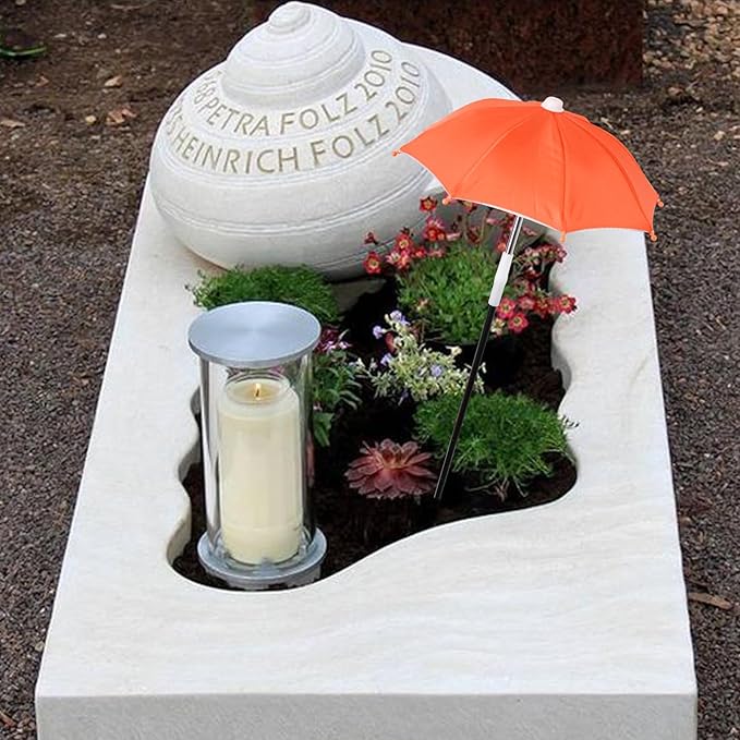 2 PCS Plant Umbrellas, 10.6 Inch Diameter Small Mini Adjustable Height (23.2-31.1 Inch) Shade Umbrella for Outdoor Potted Plants Garden Bed Flower Pot Decor (Green and Orange)