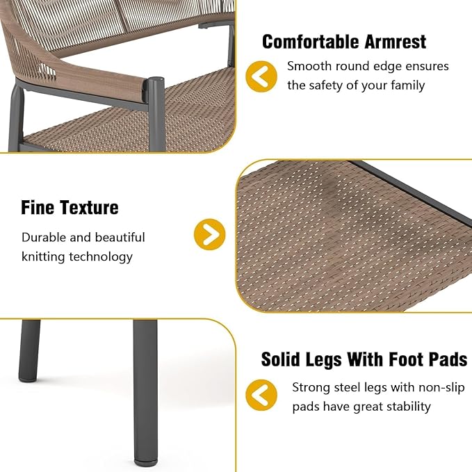 Outdoor Loveseat Bench,46.8 Inches Wicker Frame Patio Bench, All Weather Outdoor Bench with Rattan Backrest Armrests and Metal Legs for Lawn, Front Porch, Park, Yard