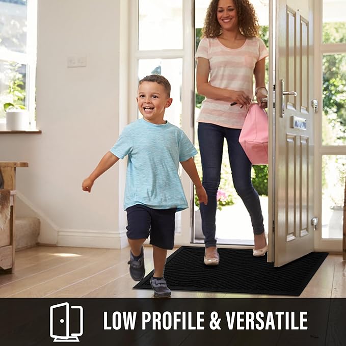 Sturdy Front Door Mat, Absorbent Muddy Dirt Resist Welcome Door Mats Outdoor Indoor, Stain and Fade Resistant, Non-Slip Backing Entry Mat Low Profile Doormat for Entryway, 47×32, Black