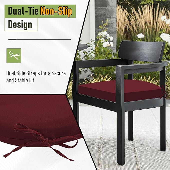 Basic Beyond Outdoor Chair Cushions Set of 4, Outdoor Cushions for Patio Furniture, Water Resistant Patio Chair Cushions with 2 Ties, 17x16x2, Burgundy