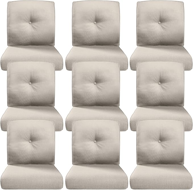 Belord Luxury 4" Thick Outdoor Cushion 9 Set - 22 x24 Inch 28D Sponge Filling Fade-Resistant Chair Cushion, Spill Proof Removable Patio Furniture Replacement Cushions for Sofa Bench Swing - Beige
