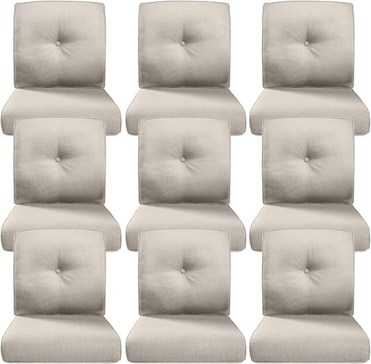 Belord Luxury 4" Thick Outdoor Cushion 9 Set - 22 x24 Inch 28D Sponge Filling Fade-Resistant Chair Cushion, Spill Proof Removable Patio Furniture Replacement Cushions for Sofa Bench Swing - Beige