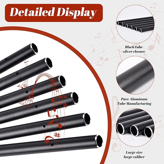 9''-13'' Large Aluminum Wind Chime Tubes, 0.78'' Dia., 1.2mm Wall, with 16ft Nylon Cord, Superior Sound, Wind Chime Parts Replacement, DIY Crafts for Garden, Patio, Home Decor, Gifts(Black)