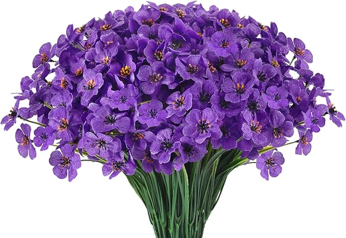 22 Bunches of Outdoor Artificial Flowers, UV Resistant Fake Flowers Artificial Silk Flowers with Plastic Plants for Indoor Outdoor Front Porch Hanging Planter Decoration (22, Purple)
