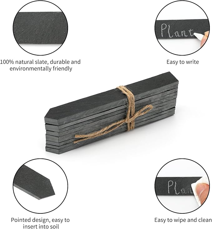 KINGLAKE GARDEN Slate Plant Labels,10 Pcs 6 Inch Garden Marker Vegetable Gardening Tags,Plant Tags for Outdoor Indoor Potted Plants with a Marking Pen