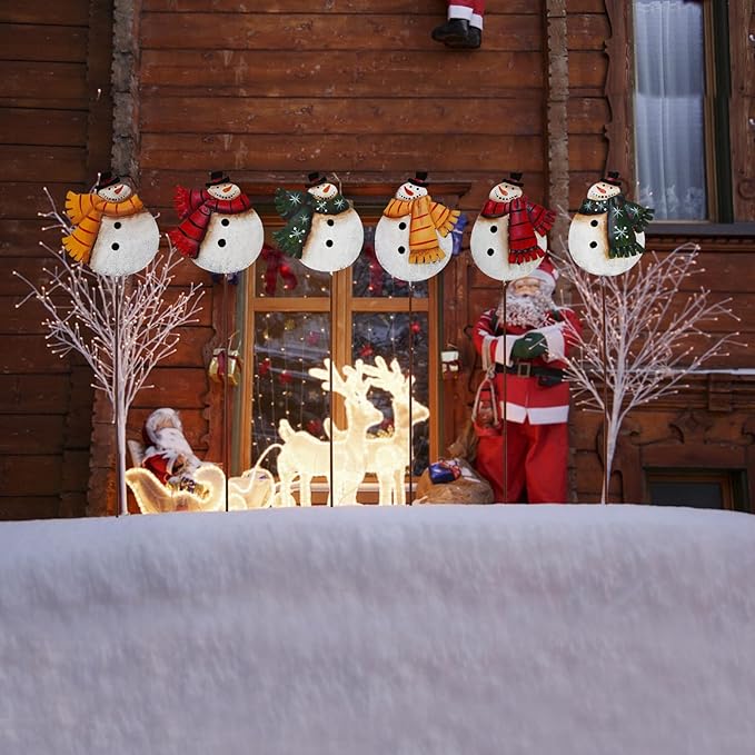 16"H Snowman Christmas Decorations Outdoor Yard Signs, 6Pcs Rustic Metal Snowman Garden Stake Lawn Ornaments Xmas Yard Decor for Winter Holiday Christmas Outside Yard Lawn Planter Flower Pot Decor