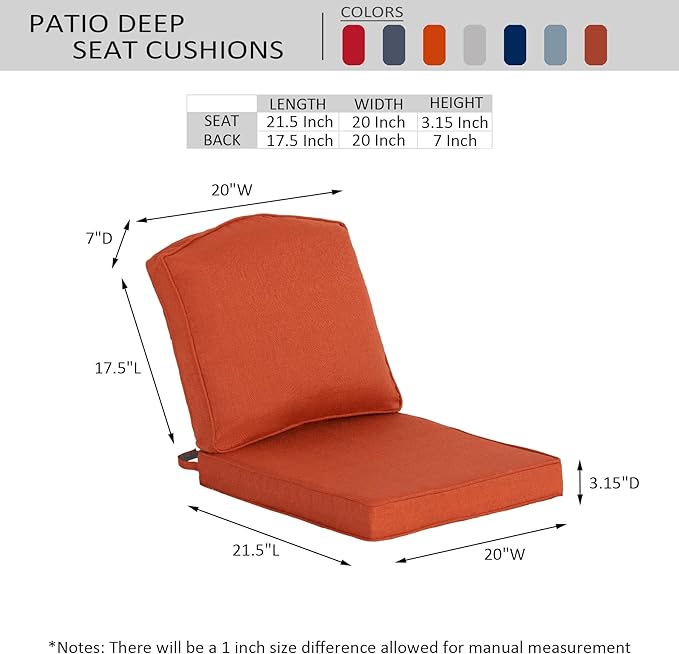 20"x21.5" Outdoor Deep Seat Patio Cushions Set of 1, Outdoor Chair Cushions Bottom Resilient Foam Filling Water-Resistant UV Resistant Weather Resistant with YKK Zippers,Quarry Red