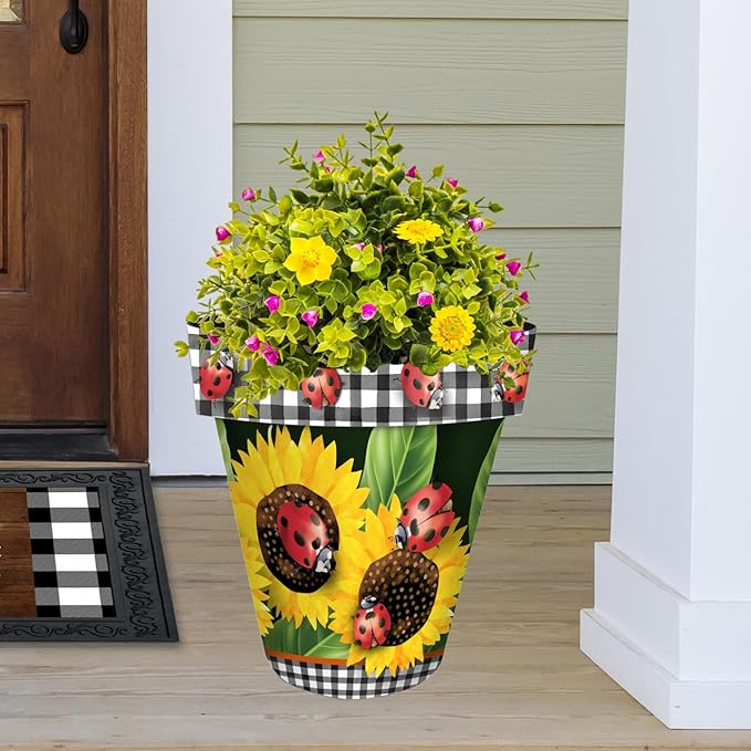 Briarwood Lane Summer Planter 14" x 15" x 15" Ladybugs and Sunflowers Large for Summer Planter