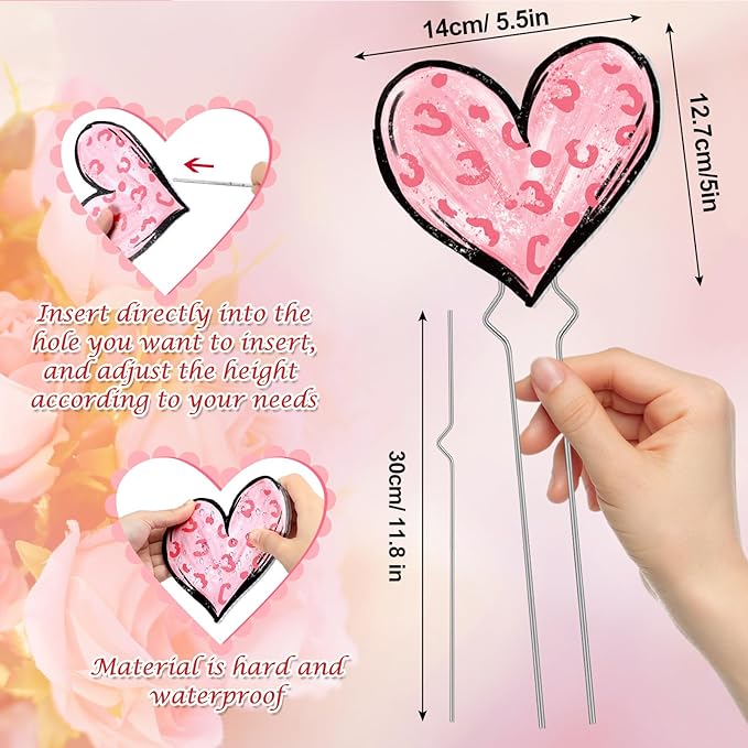 6 Pcs Valentine's Day Heart Planter Stake Hollow Heart Garden Metal Stake Sign Corrugated Plastic Valentine's Day Outdoor Decor for Indoor Outdoor Patio Plant Pot, Flower Bed (Novelty Style)