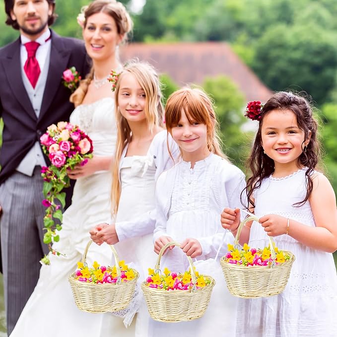 Barydat 6 Pcs Small Wicker Picnic Basket with Handle Flower Girl Baskets Oval Willow Woven Braided Gift Basket for Easter Weddings Baby Shower Home Garden Decor (Beige,9" x 7" x 4")