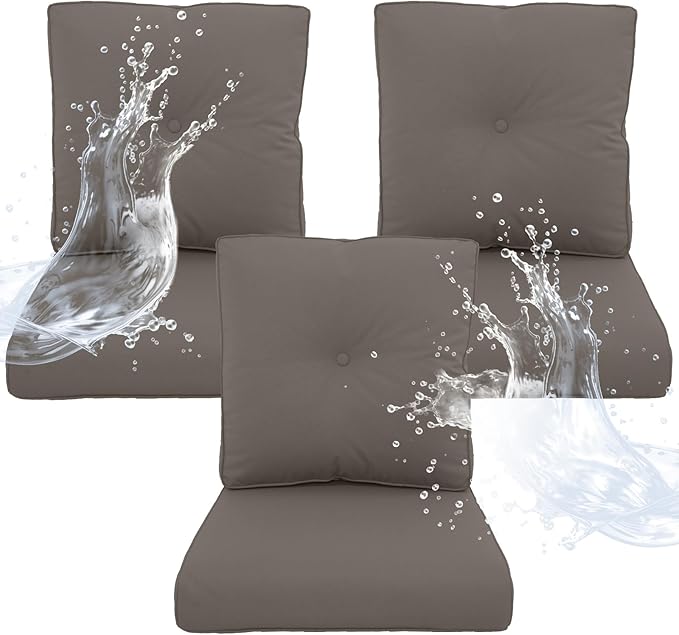 Outdoor Chair Cushions 3 Sets - 22 * 24" Patio Furniture Cushions with Removable Cover, 28D High Density Sponge Filling Outdoor Patio Cushions for Chairs, Rocker, Sofa and Loveseat - Grey