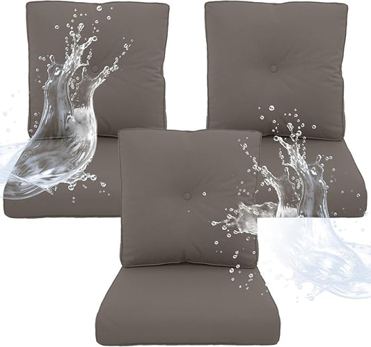 Outdoor Chair Cushions 3 Sets - 22 * 24" Patio Furniture Cushions with Removable Cover, 28D High Density Sponge Filling Outdoor Patio Cushions for Chairs, Rocker, Sofa and Loveseat - Grey