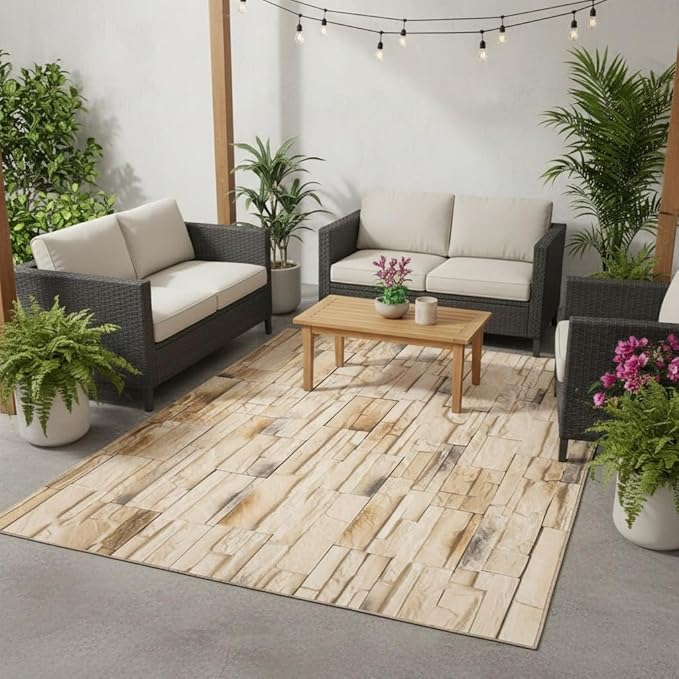 Retro Abstract Aged Brick Wall Texture Outdoor Rugs for Patios Porch Deck Pool Balcony Garden Waterproof Durable Large Carpets Washable Home Art Decor Backyard Courtyard Camping Outside Mats 8x10