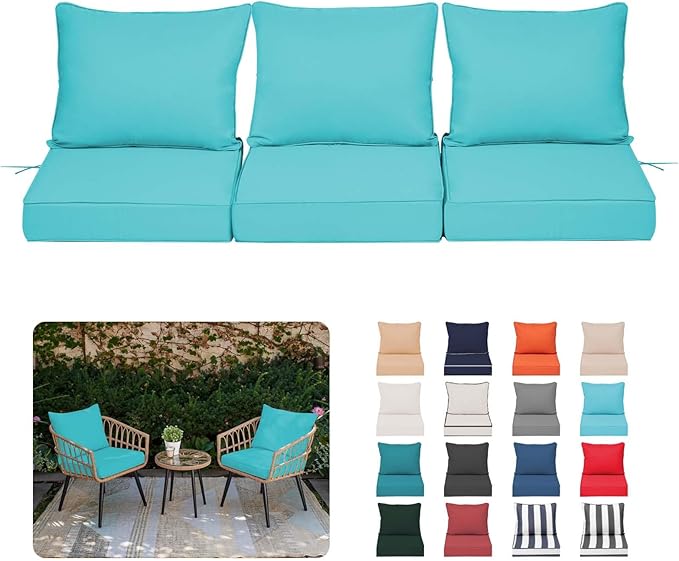 Outdoor Chair Cushions 2 Set,24 x 24 x 5IN, Patio Deep Seat Cushion for Patio Furniture, Waterproof Fade Resistant Thick Deep Seating Pads for Outside Wicker Ratten Chair Couch,Lake Blue