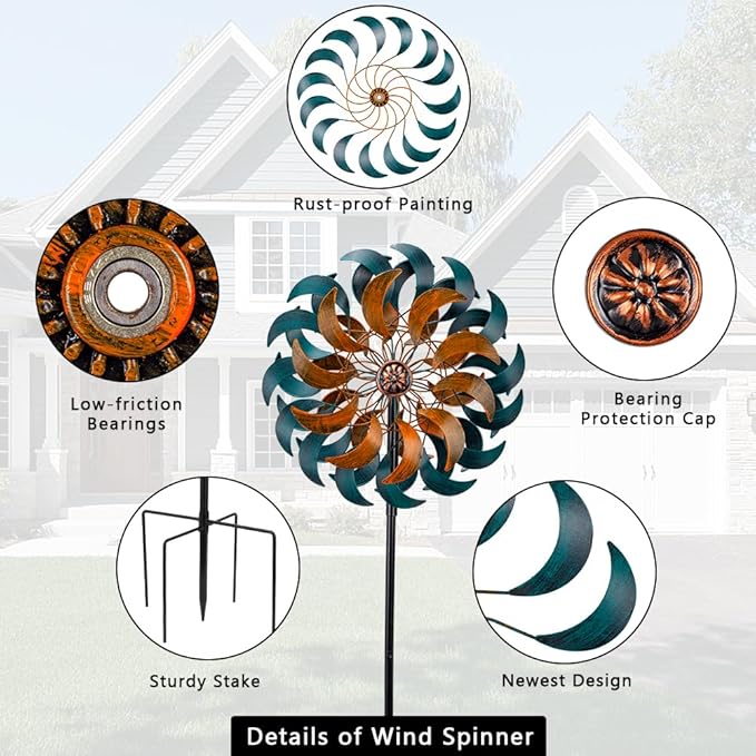 Stargarden Garden Wind Spinners, 13” W Kinetic Wind Sculptures & Spinners, 4 Layers Windmills Lawn Ornament Décor