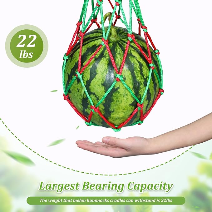 12 Pack Melon Hammocks Cradles with S Hanging Hooks, Heavy Duty Watermelon Nets Melon Hammock for Trellis Pumpkin Hanging Bags for Growing Cantaloupe Pumpkin in Vertical Garden (Red and Green, 12)