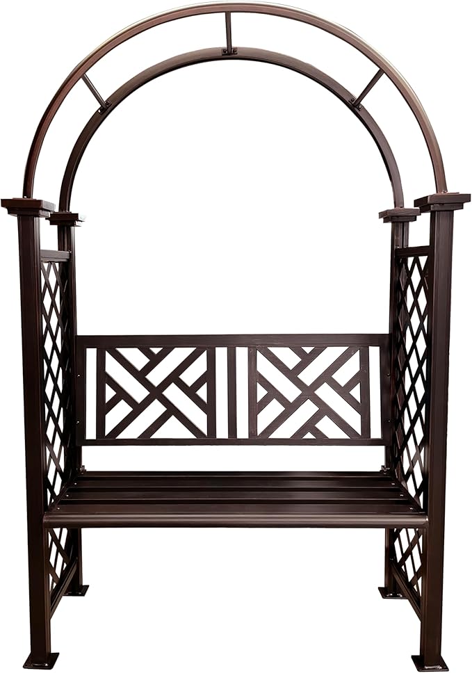 Oakland Living Bronze Aluminum Garden Arbor Arch with 2-Seater Bench