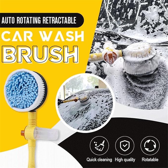 2023 New Auto Rotating Retractable Car Wash Brush, Car Wash Brush with Long Handle, 360° Spin Car Mop Automatically Foams Car Wash Kit, Removable Microfiber Car Cleaning Brush for Car RV Truck Garden