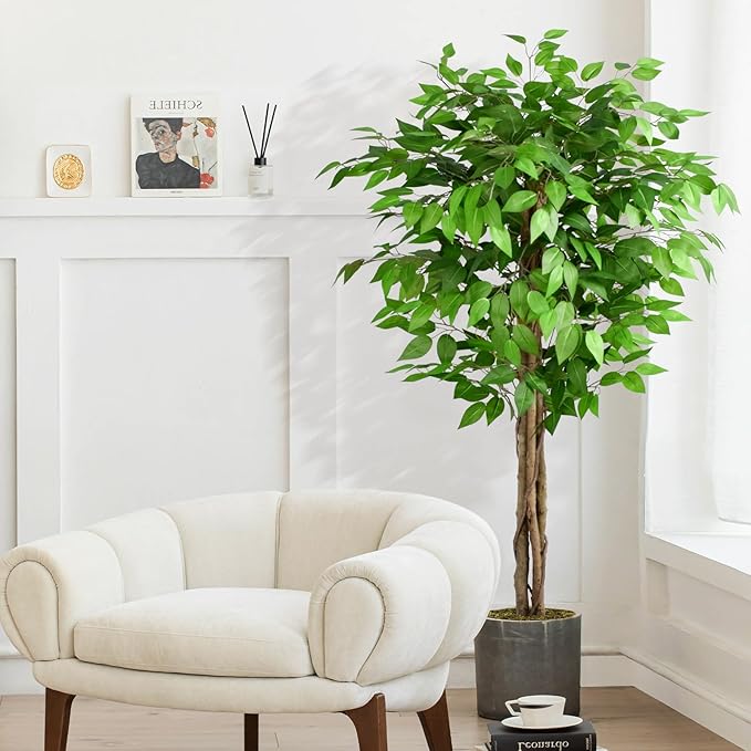5ft Ficus Artificial Trees with Natural Curved Trunks, 60" Tall Lush Faux Tree for Home Decor Indoor, Green Lifelike Fake Ficus Tree Artificial Plants