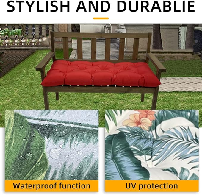 Srutirbo Waterproof Indoor/Outdoor Bench Cushion Garden Non-Slip Swing Chair Cushion, Loveseat Cushion for Patio Furniture Swing Wicker Garden Bench, Indoor Lounger Seat (Hawaiian, 47x19in)