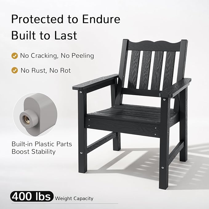 Stoog 3 Piece Patio Bistro Set, All-Weather Garden Chairs Set of 2 with Table, 400 lbs Support Garden Chair, Black
