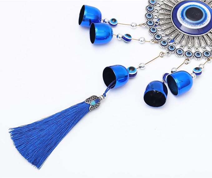 BWINKA Blue Evil Eye Hanging Decoration Ornament Metal Wind Chimes for Home Garden Gift Decoration