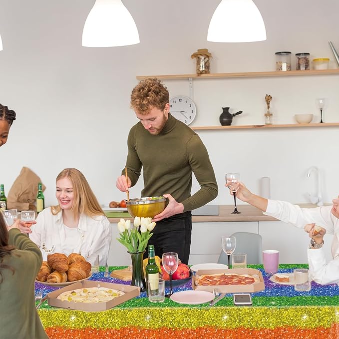 3 Pieces Rainbow Rectangle Plastic Tablecloth - 54x108 Inch Disposable Colorful Table Cover for Pride Month, Gay Pride Celebrations, Birthday, and Rainbow-Themed Party Decorations