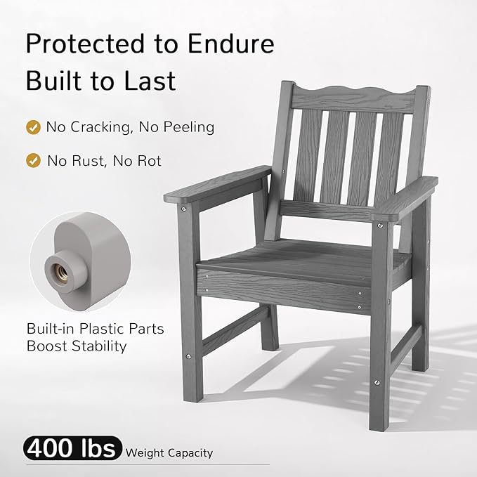 Stoog 3 Piece Outdoor Bench & Outdoor Chairs Set, All-Weather HIPS Patio Furniture Set, Include 1 Patio Bench and 2 Patio Chairs, Grey