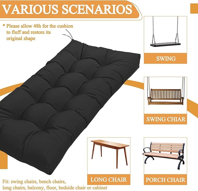 MTMR Outdoor Bench Cushion-44X19 Water-Repellent Tufted Porch Swing Cushions with High Elasticity PP Cotton and Ties Fade-Resistant Patio Outdoor Chair Cushion for Bench Furniture, Indoor Seat Cushion