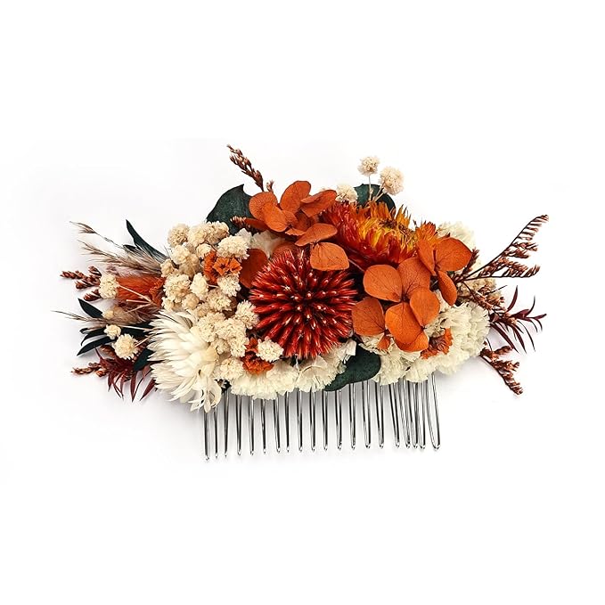 Rustic Preserved Dried Flower Hair Comb Natural Floral Headband with Daisy Cream Mixed Flowers for Women Brides Bridesmaids Flower Girls Family Photography