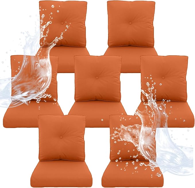 Outdoor Chair Cushions 7 Sets - 22 * 24" Patio Furniture Cushions with Removable Cover, 28D High Density Sponge Filling Outdoor Patio Cushions for Chairs, Rocker, Sofa and Loveseat - Orange