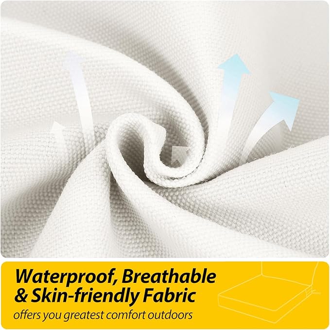 AAAAAcessories Outdoor Seat Cushions for Chairs, Fade-Resistant, Waterproof Patio Furniture Replacement Cushions, 25.5" x 25.5" x 5" + 25.5" x 13.5", Creamy White
