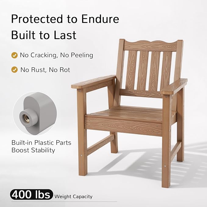 Stoog All-Weather Patio Chairs Set of 2, Oversized Garden Chair with 400 lbs Weight Capacity, Easy to Assemble, Outdoor Chair for Patio, Backyard Deck, Fire Pit & Lawn Porch, Teak