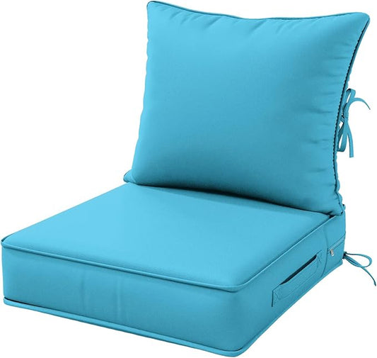 Outdoor Patio Chair Cushions Set 22 L X 24 W X 4 H Waterproof & Fade Resistant Deep Seat and Back Cushions with Removable Covers Outdoor Seat Cushion Set for Chairs and Sofas