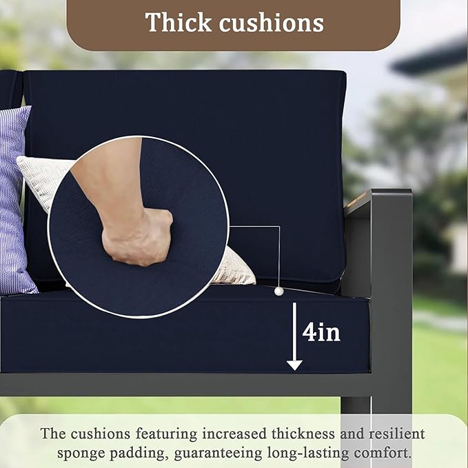 14 Pieces Outdoor Sectional Replacement Cushions for Patio Furniture, 4in Thick Outdoor Sofa Cushions for 6 Seat, Waterproof Deep Seat Couch Patio Cushion Set (Navy Blue)