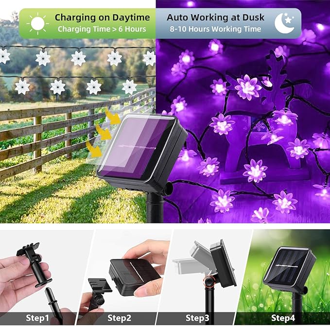 ITICdecor Solar Flower String Lights Outdoor Waterproof 50 LED Upgraded Flower Fairy Light for Garden Fence Patio Yard Christmas Tree Lawn Party (Purple)
