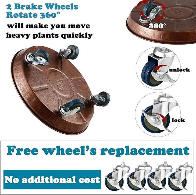 Planterhoma 3 Packs 20" Metal Plant Caddy with Wheels Extra-Large Rolling Plant Stand Heavy-Duty Plant Dolly with Casters Indoor Outdoor Wheeled Flower Pot Mover Rollers Garden Cart Trolley, Copper