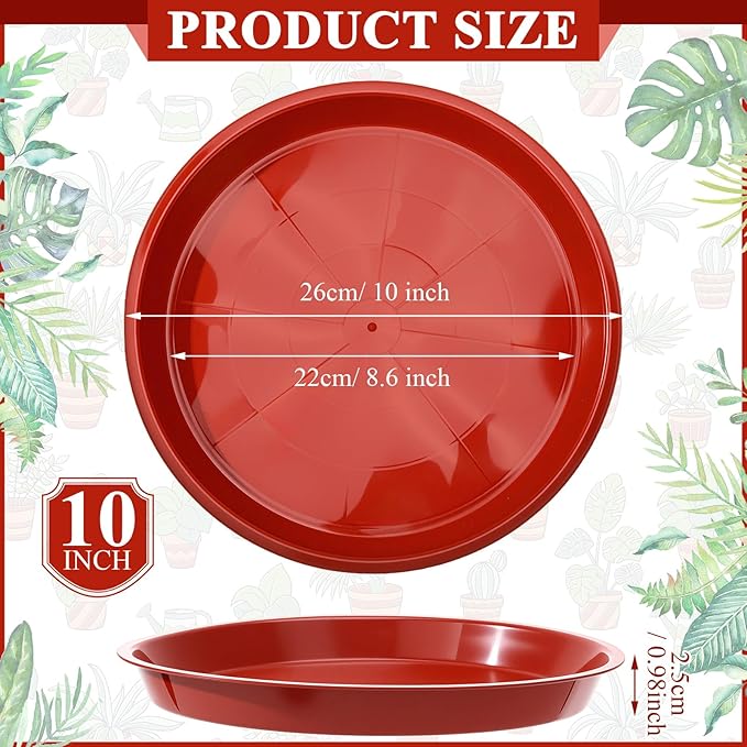 Sawysine 30 Pack Plastic Plant Saucer Round Drip Trays Red Flower Pot Saucers Thick Plant Dish Sturdy Water Tray Heavy Drainage Potted Container for Indoor Outdoor Garden(10 Inches)