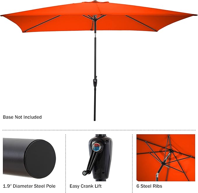 Rectangular Patio Umbrella - 10ft Easy Crank Sun Shade with Push Button Tilt for Outdoor Furniture, Deck, Yard, or Pool by Pure Garden