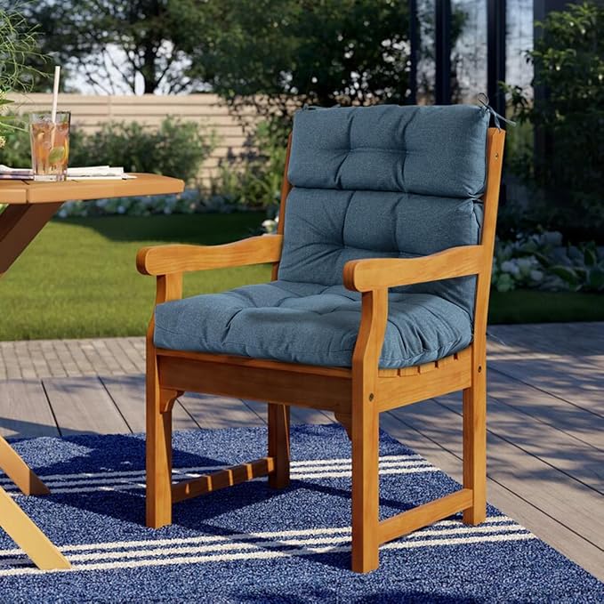 FUNHOME Outdoor High Back Chair Cushions Set of 2,Reversible Lawn Chair Cushion 44 x22 inch,Water Resistant Tufted Adirondack Chair Cushion,for Garden Rocking Chair,Patio Furniture(Denim Blue)