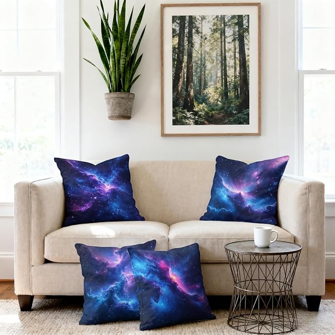 Galaxy Space Pillow Covers 18x18 inch Set of 4, Cosmic Nebula Starry Sky Abstract Cushion Case Outdoor Sofa Throw Pillows Cover Garden Pillow Covers for Couch Living Room Bed Indoors Home Decor