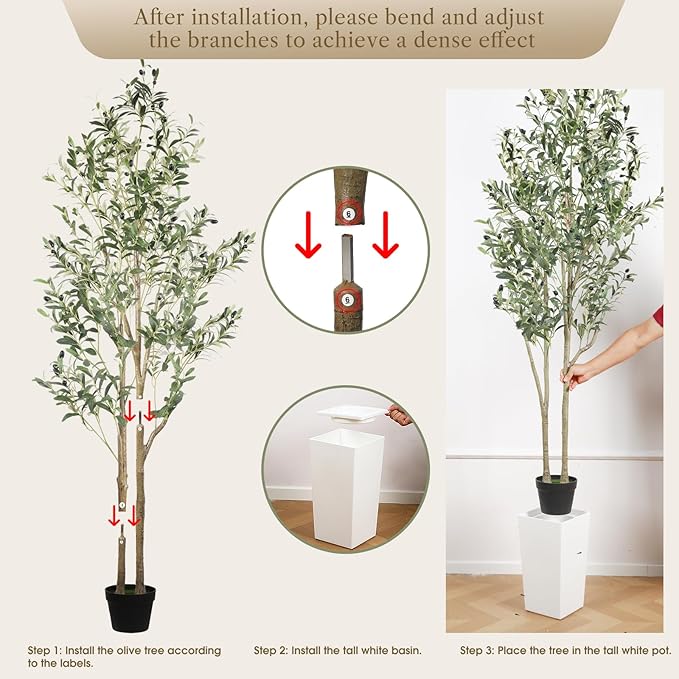 Alupssuc 7FT Artificial Olive Tree, Fake Olive Tree with Lifelike Leaves and Fruits, Faux Tall Plant Indoor Outdoor for Home Living Room Bedroom Balcony Corner Office Garden Decor, 210cm